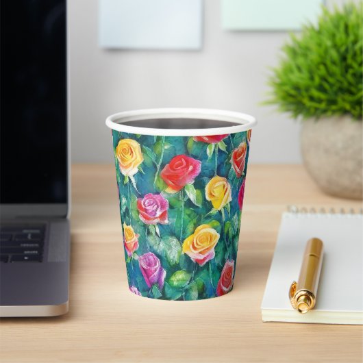 Rosebushes blooming watercolor pattern pappbecher (InSitu)