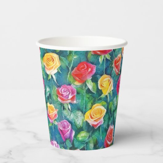 Rosebushes blooming watercolor pattern pappbecher (Rückseite)