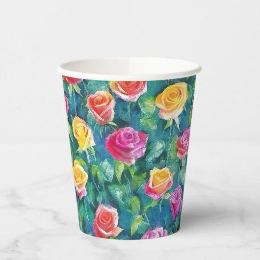 Rosebushes blooming watercolor pattern pappbecher (Links)