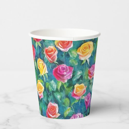 Rosebushes blooming watercolor pattern pappbecher (Rechts)
