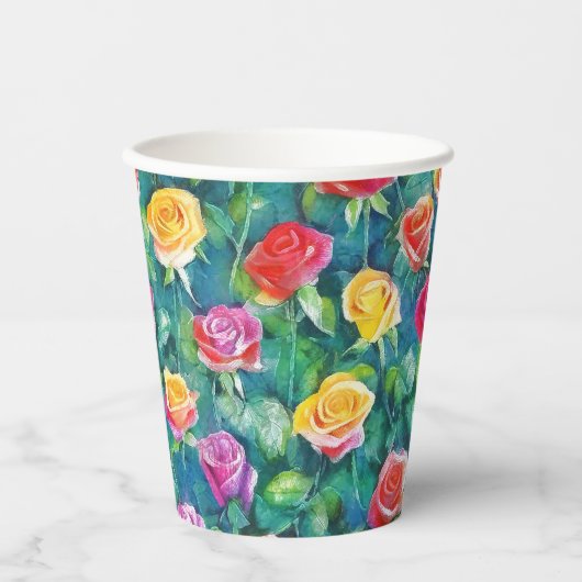 Rosebushes blooming watercolor pattern pappbecher (Vorderseite)