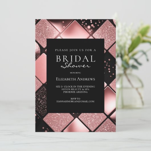 Rosegold Black Pattern Brautparty Einladung (Stehend Vorderseite)