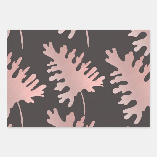 Rosegold Blätter Wrapping Paper Flat Sheet Set 3 (Vorderseite 3)