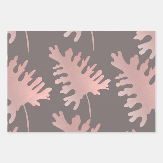 Rosegold Blätter Wrapping Paper Flat Sheet Set 3 (Vorderseite 2)