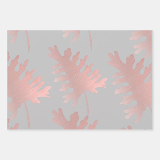 Rosegold Blätter Wrapping Paper Flat Sheet Set 3 (Vorderseite)