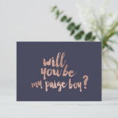 Roségold Blau Wirst du mein Paige Boy sein Einladung (Stehend Vorderseite)
