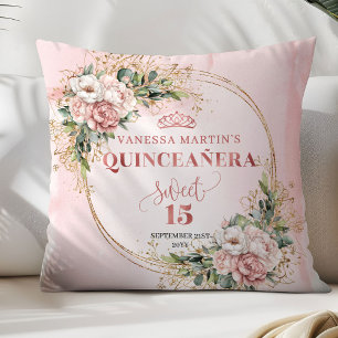 Roségold-Blumen-Eucalyptus-Quinceañera-Geschenk Kissen