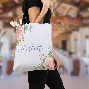 Roségold Blumen Eukalyptus Monogramm Brautjungfer Tasche