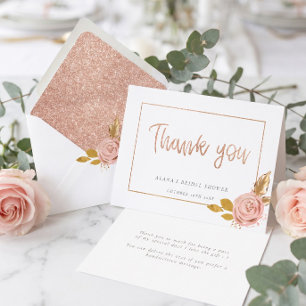 Roségold-Blumen-Glitter-Brautjungferinnen-Abschied Dankeskarte