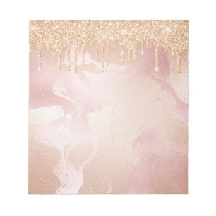 Rosegold Blush Marmor mit Gold Glitzer Droplets Notizblock