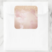 Rosegold Blush Marmor mit Gold Glitzer Droplets Quadratischer Aufkleber (Tasche)