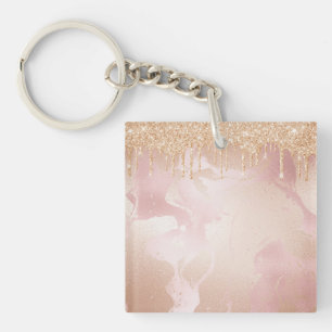 Rosegold Blush Marmor mit Gold Glitzer Droplets Schlüsselanhänger