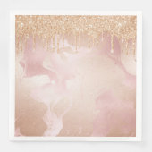 Rosegold Blush Marmor mit Gold Glitzer Droplets Serviette (Vorderseite)