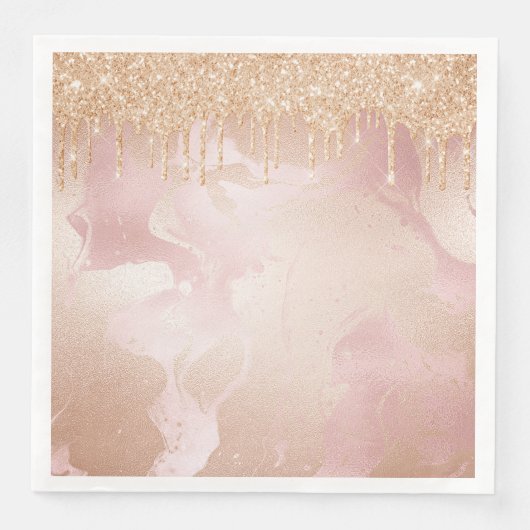 Rosegold Blush Marmor mit Gold Glitzer Droplets Serviette (Vorderseite)