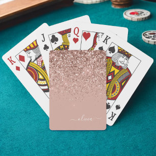 Roségold-Blush-Pink-Glitter-Schrift-Monogramm Weib Spielkarten