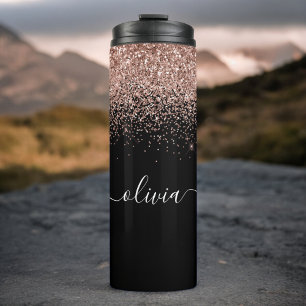 Roségold-Blush-Pink-Glitzer-Mädchen-Monogramm-Name Thermosbecher