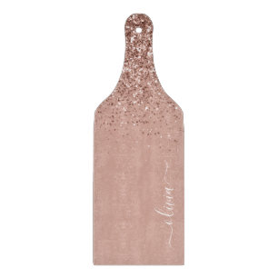 Roségold-Blush-Pink-Glitzer-Schrift-Monogramm Weib Schneidebrett