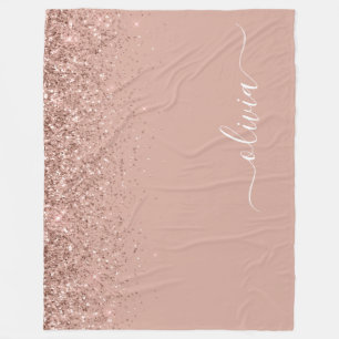 Roségold Blush Rosa Glitter Schriftzug Monogramm W Fleecedecke