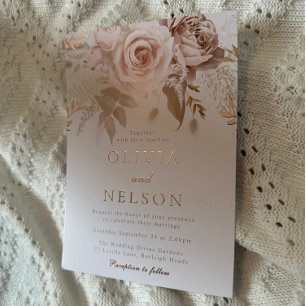 Roségold-Blush-Rosen Staubige Roségold-Hochzeit Folieneinladung