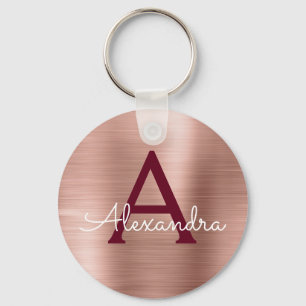 Roségold Bordeaux Edelstahl Monogramm Schlüsselanhänger