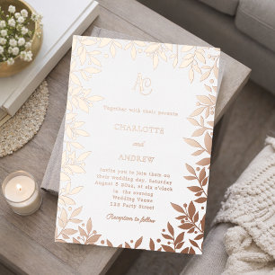 Roségold botanisches Monogramm Luxushochzeit Folieneinladung