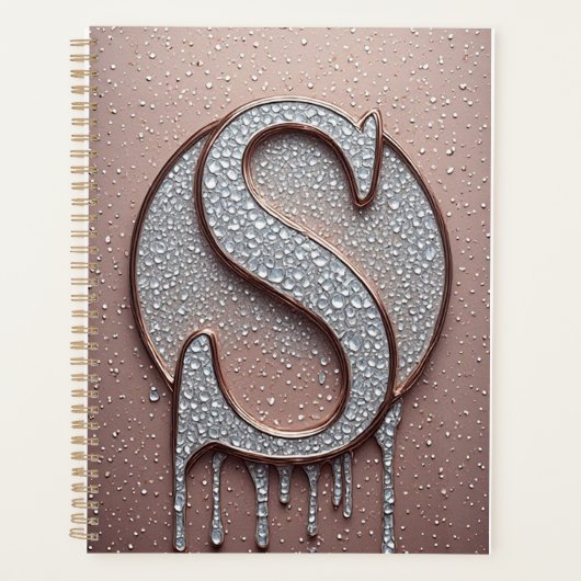 Roségold-Buchstabe S Monogramm mit Kristalltropfen Planer (Vorderseite)