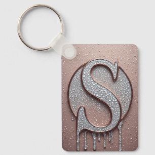 Roségold-Buchstabe S Monogramm mit Kristalltropfen Schlüsselanhänger