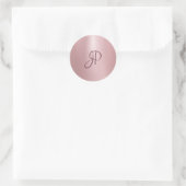 Rosegold Color Mit Monogramm Elegant Template Comp Runder Aufkleber (Tasche)