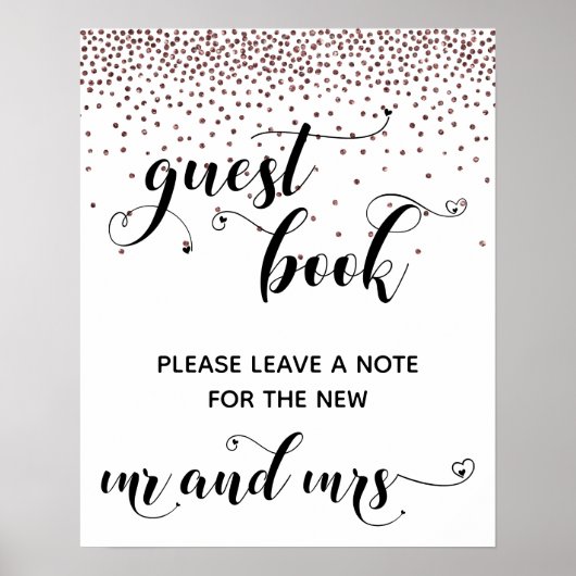 Rosegold Confetti Hearts Guest Book Empfang Signi Poster (Vorne)