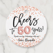 RoseGold Confetti jubelt auf 50 Jahre Liebesmarken Geschenkanhänger (Vorderseite)