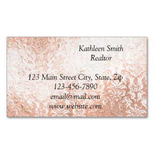 Roségold-Damask Elegantes Skript Magnetische Visitenkarte