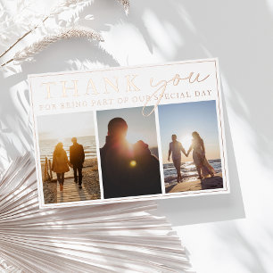 Roségold-Dankeskarten-Hochzeit mit drei Fotos Folieneinladung