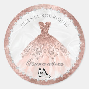 Roségold Diamant Funkeln Glamour Quinceanera Runder Aufkleber