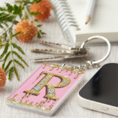Roségold Diamant Initiale R Buchstabe Geschenk Schlüsselanhänger (Vorderseite rechts)