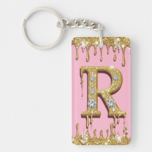 Roségold Diamant Initiale R Buchstabe Geschenk Schlüsselanhänger (Vorderseite)