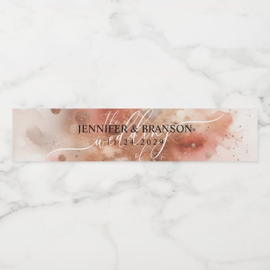 RoseGold Earthtone Watercolor Hochzeitsskript Wasserflaschenetikett (Einzelnes Label)