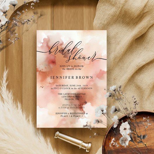 RoseGold Earthtone Watercolor Wedding Bridal Einladung