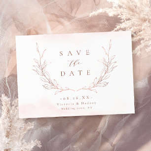 Roségold einfache Eleganz botanische Blätter Hochz Save The Date
