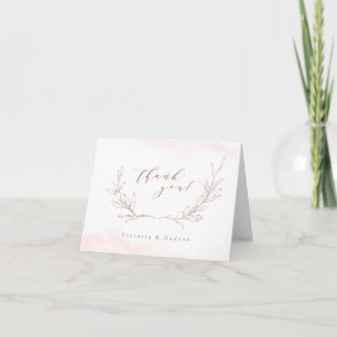 Roségold einfacher botanischer Kranz Hochzeit Dankeskarte