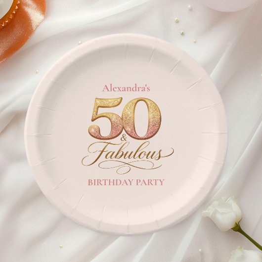 Roségold Elegant 50. Geburtstag Pappteller