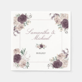 Roségold Elegante Florale Namen Hochzeitspaar Serviette