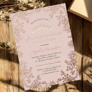 Roségold Elegante Vintage Quinceanera  Folieneinladung