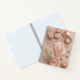 Roségold-Flat Lay mit rosafarbenen Büroaccessoires Notizblock