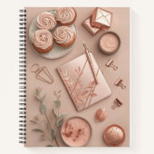 Roségold-Flat Lay mit rosafarbenen Büroaccessoires Notizblock (Vorderseite)