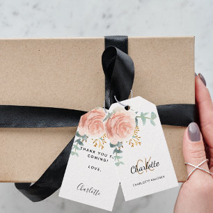 Roségold Floral Grün Monogramm Brautdusche Geschenkanhänger