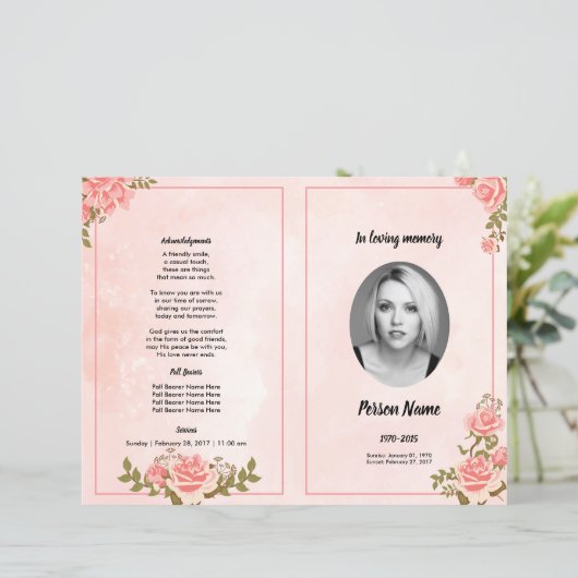 ROSEGOLD FLORAL | Vorlage des Beerdigungsprogramms (Stehend Vorderseite)