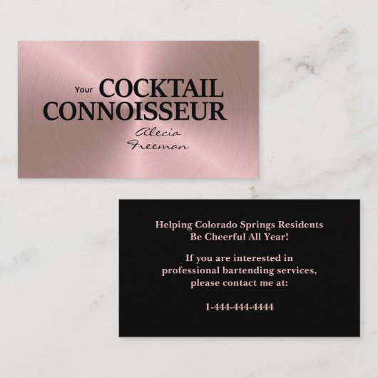 Roségold gebürstete Event-Bartender Visitenkarte (Vorne/Hinten)