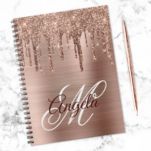 Roségold gebürstete Folien-Glitter-Drip-Fancy-Mono Notizblock