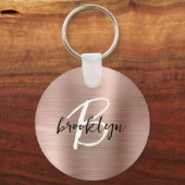 Roségold gebürstetes Metall-Script-Monogramm Schlüsselanhänger (Vorderseite)