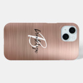 Roségold gebürstetes Metallschrift-Monogramm Case-Mate iPhone Hülle (Rückseite (Horizontal))